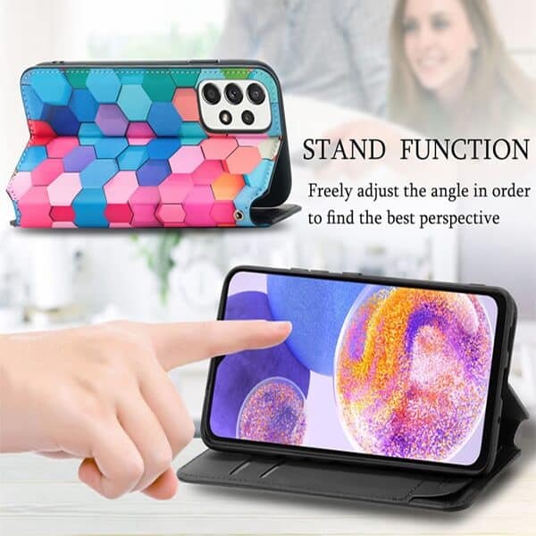 CaseNeo For Samsung Galaxy A23 4G Leather Wallet Flip Case With RFID Blocking Credit Card Holder Slots Cover - Colored Squares CaseNeo For Samsung Galaxy A23 4G Leather Wallet Flip Case With RFID Blocking Credit Card Holder Slots Cover - Colored Squares
